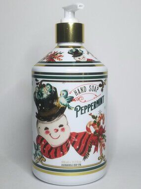 Peppermint Scented Liquid Hand Soap In Retro Christmas Holiday Pump Dispenser